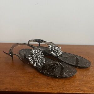 Coach Hilda Black Sparkle Jelly Thong Sandals